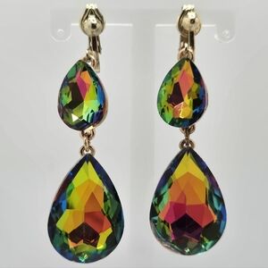 Emerald Green Iridescent Aurora Borealis Multicolor Teardrop Earrings